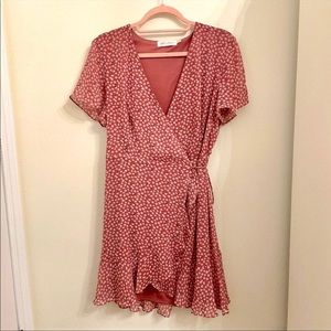Pink Floral Wrap Summer Dress (M)